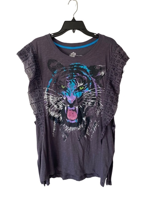 Pilcro Tops - Pilcro Dark Gray Graphic Tiger Tee with Eyelet Ruffle Sleeves size large